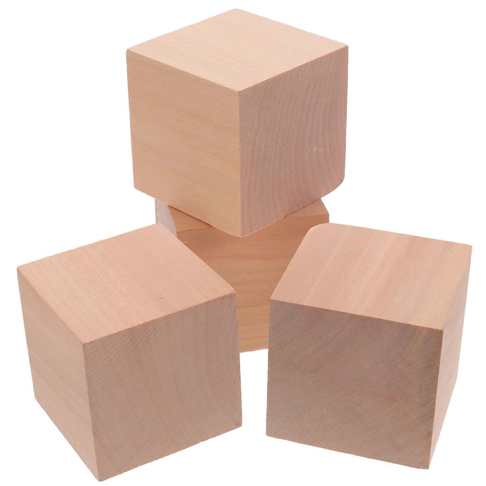 4 pcs Unfinished Wood Blocks Blank Wooden Cubes Wooden Square Blocks for Crafts