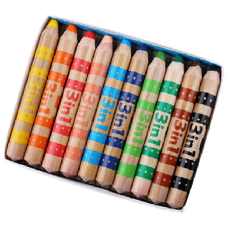 قلم رصاص متعدد المواهب - خشبي 3 في 1 - عبوة من 12 قطعة - ألوان متنوعة مع مبراة