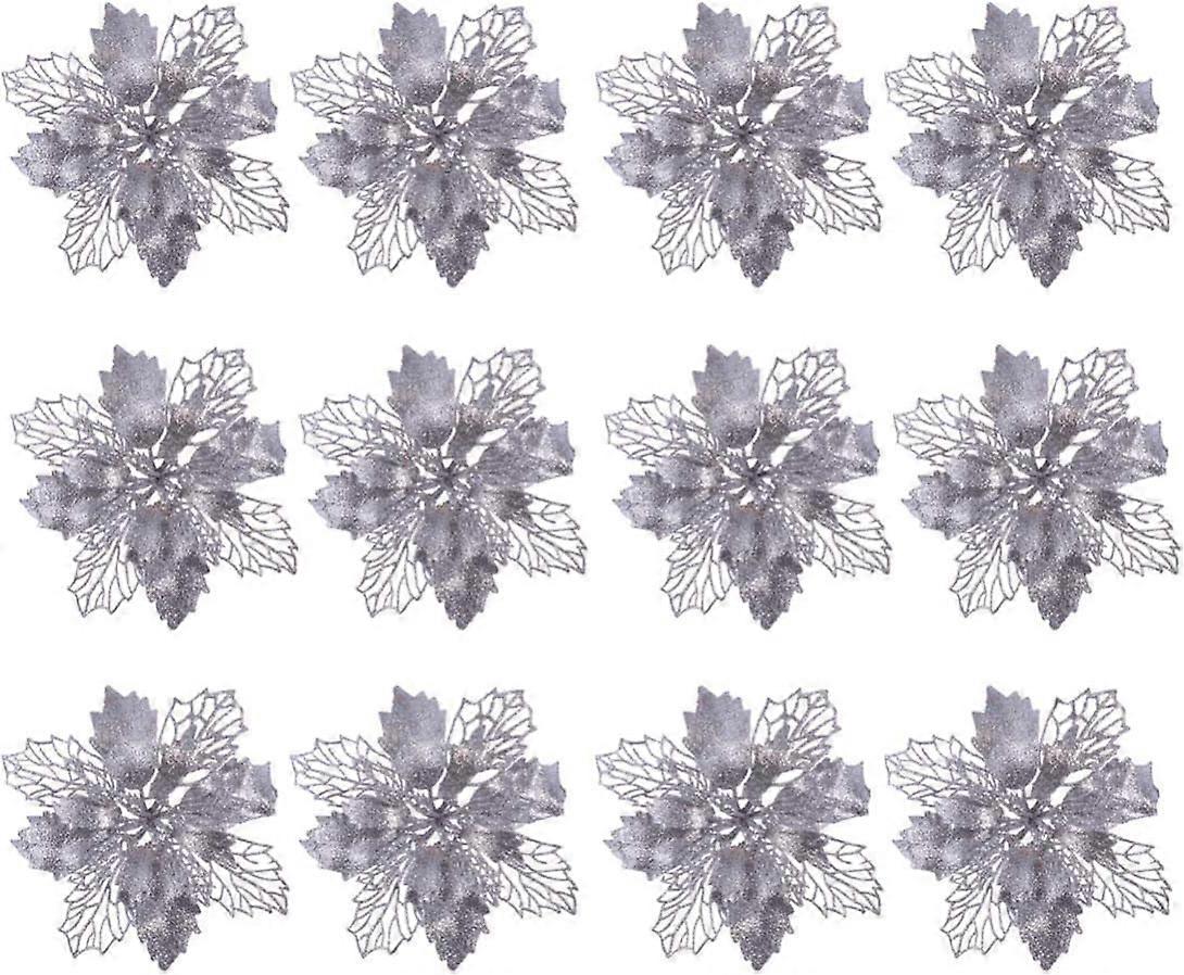 12STK hul juleblomst - 12cm juleblomst sølv