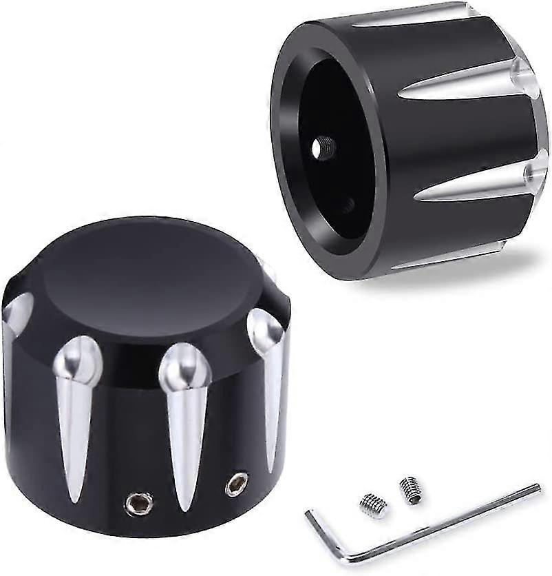 Front Axle Nut Covers Cap Cnc Compatible With Harley Davidson Dyna Touring Xl Xg Softail Fat Boy Bob - Black,thick Cut