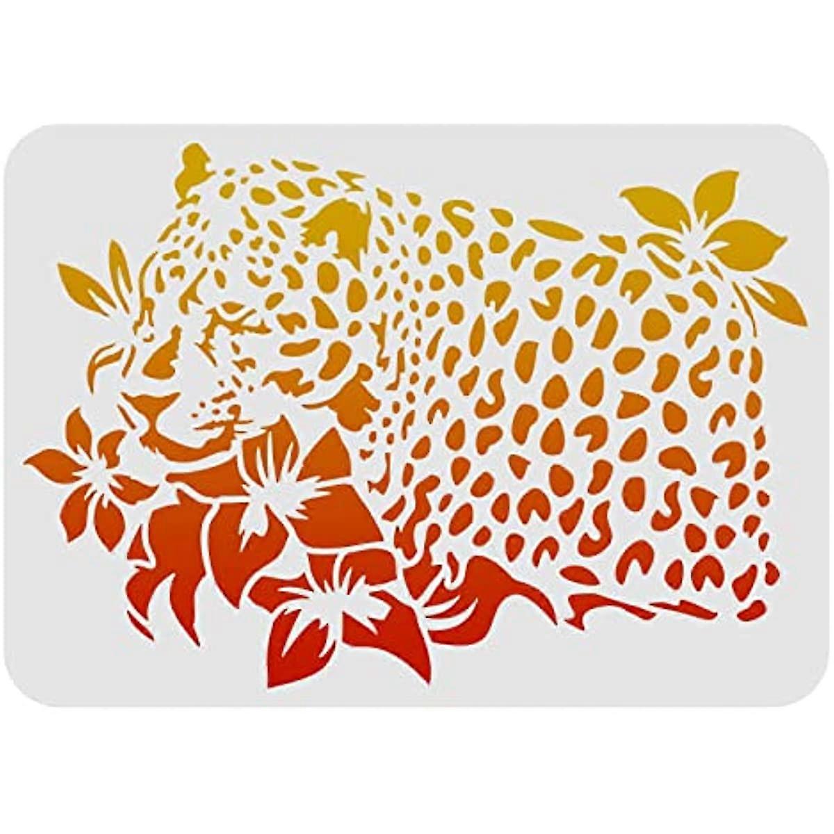 Leopard Stencils A4 Plastic Leopard Drawing Painting Stencils Leopard Flowers Pattern Wall Stencils Reusable Stencils