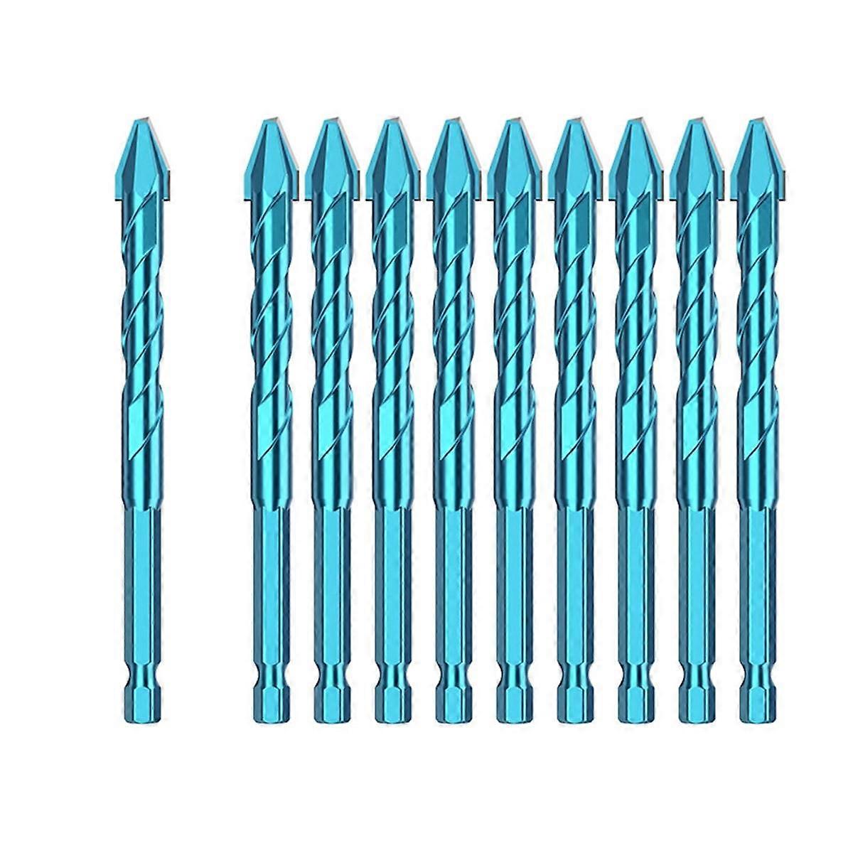 10pcs Tile Bit Blue Spade Drill Bit Set High Hardness Eccentric Drill Cordless Drill Power Tools Ac