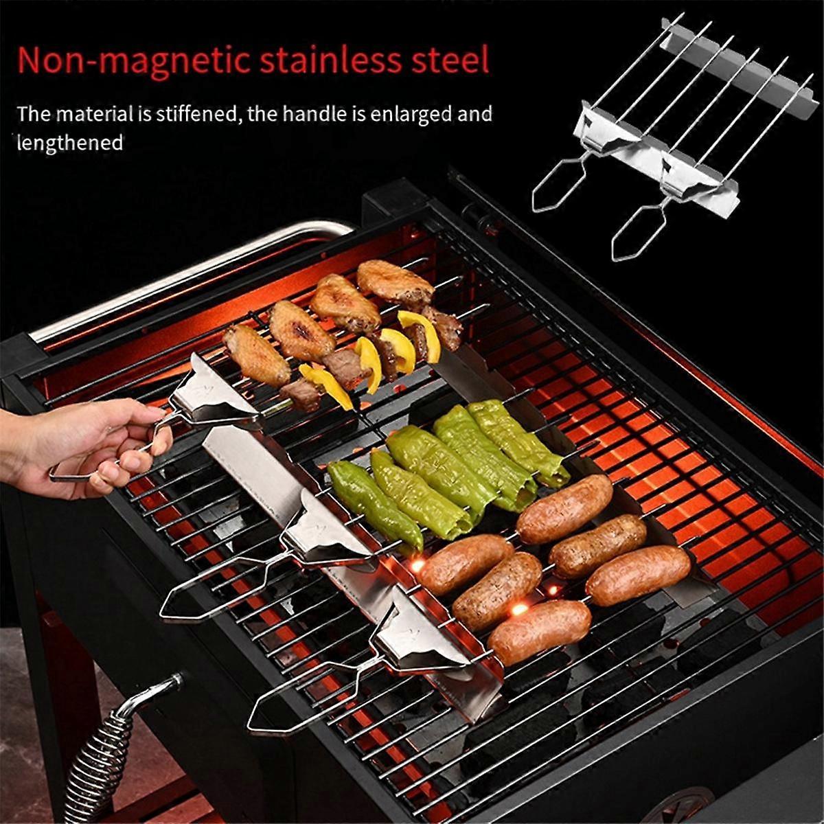 3 Way Grill Skewers Shrimp Skewers Set for Grilling Reusable Semi-Automatic BBQ Fork Kebab Stick Outdoor