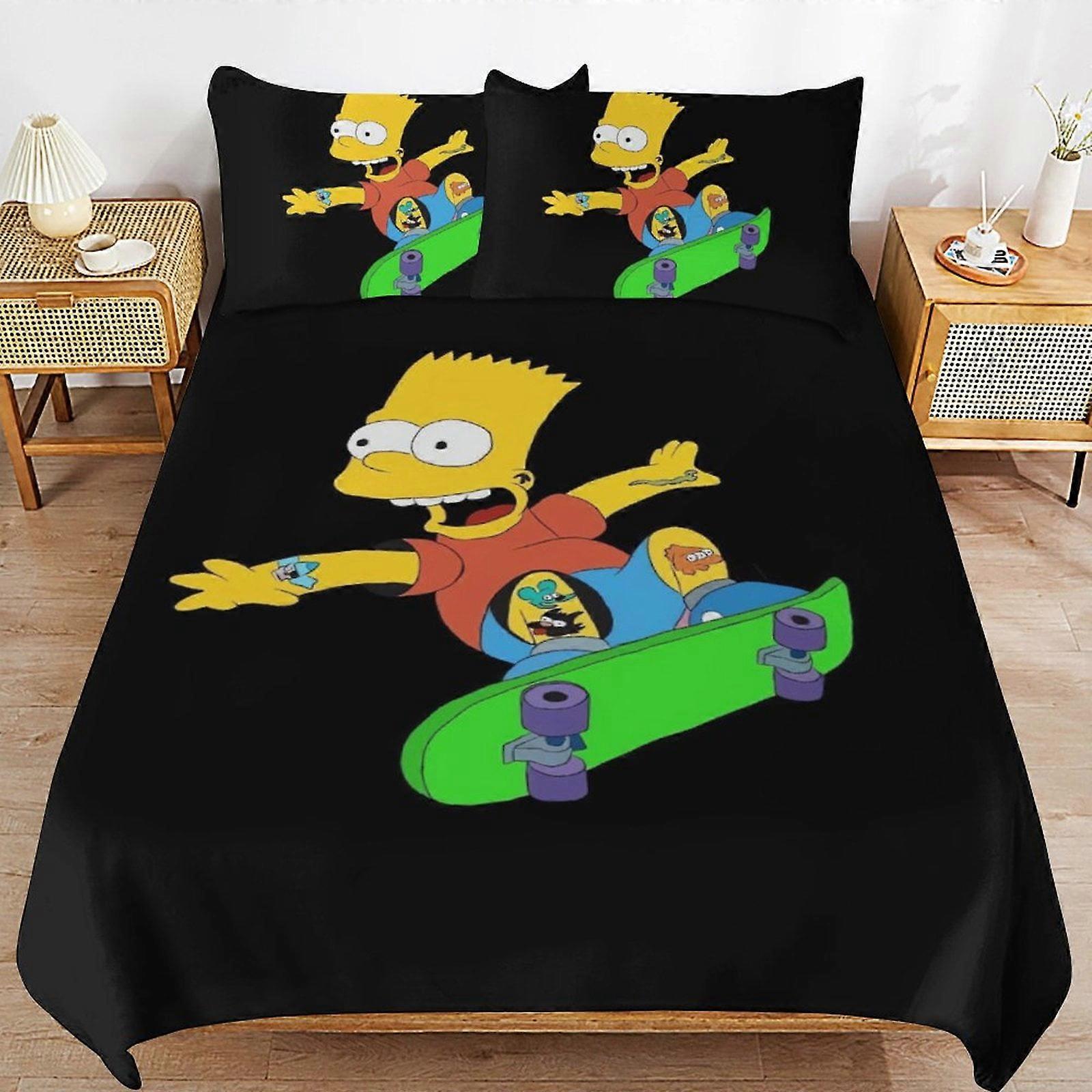 x328 Os Simpsons Capa de Edredom de Cama Conjuntos de Cama de Microfibra Impressos em 3D Conjuntos de Edredom Leve de 3 Peças, 1 Capa de Edredom e 2 Fronhas para Crianças Menino