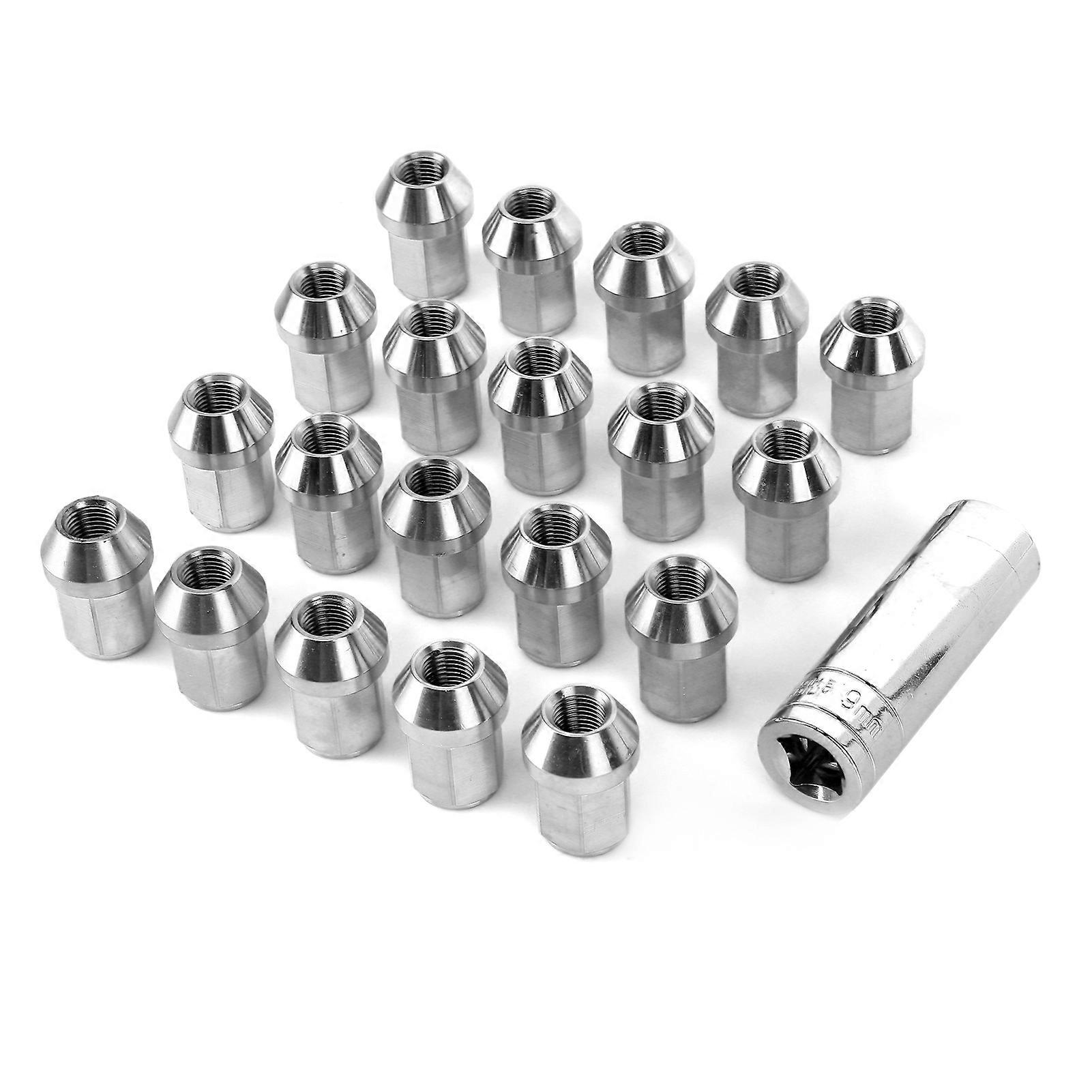 20Pcs Wheel Tuner Lug Nuts W/Socket M12x1.25 Thread Pitch Universal Stainless Steel