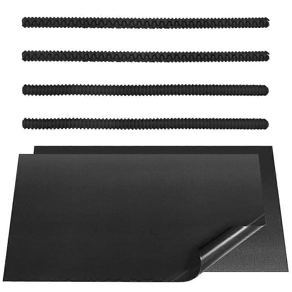 4 Pcs Black Oven Shelf Silicone Rack Guard + 2 Pcs Non Stick Oven Liners Mat For Keeping Oven Clean