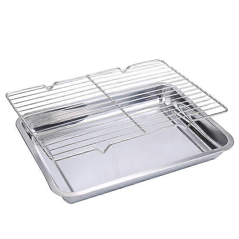Yaju Stainless Steel Roasting Tray Set With Grill Racks(2pcs, Silver)