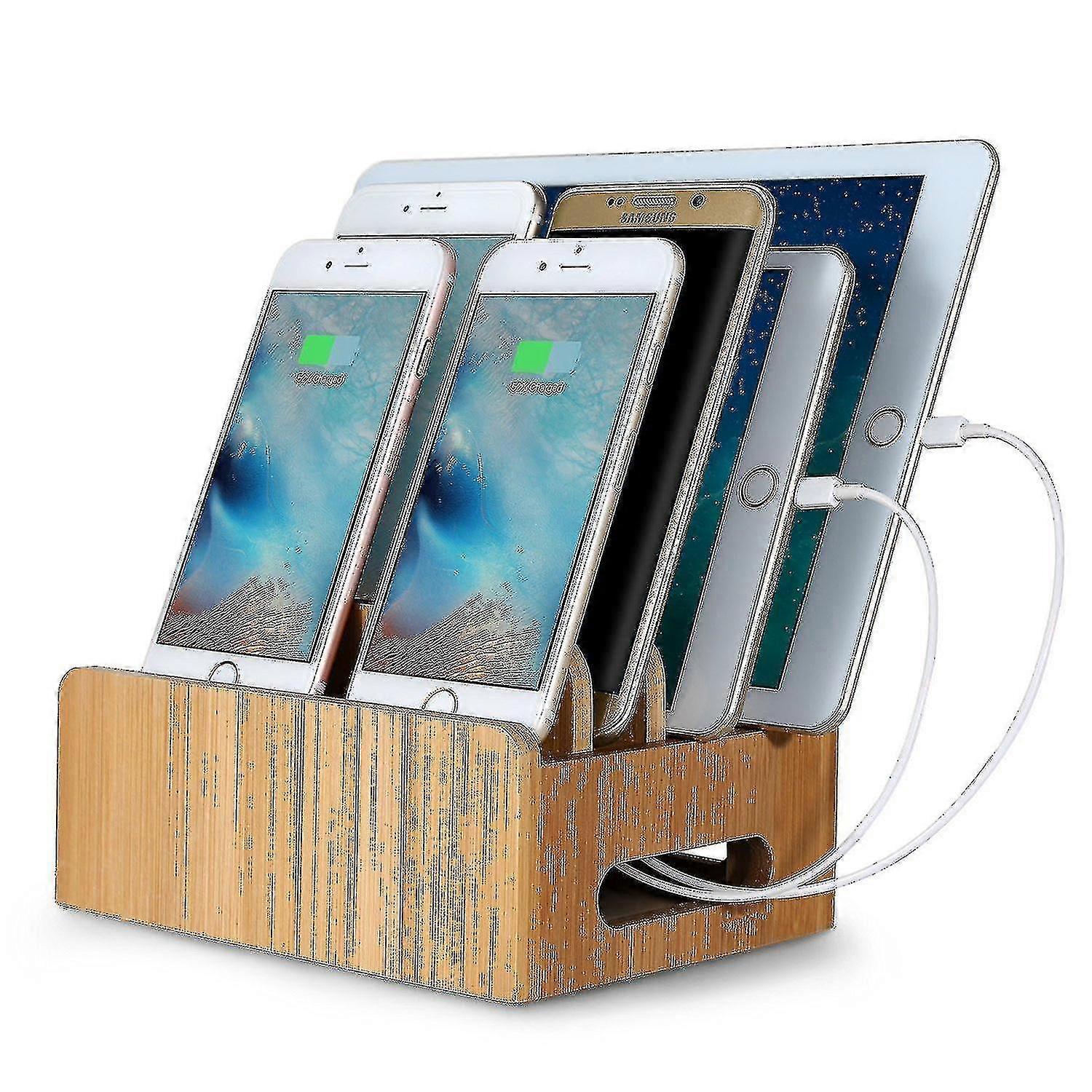 Bamboo Multi-device Phone Holder Charging Dock Stand Holder Tablet Stand For Smartphone Tablet