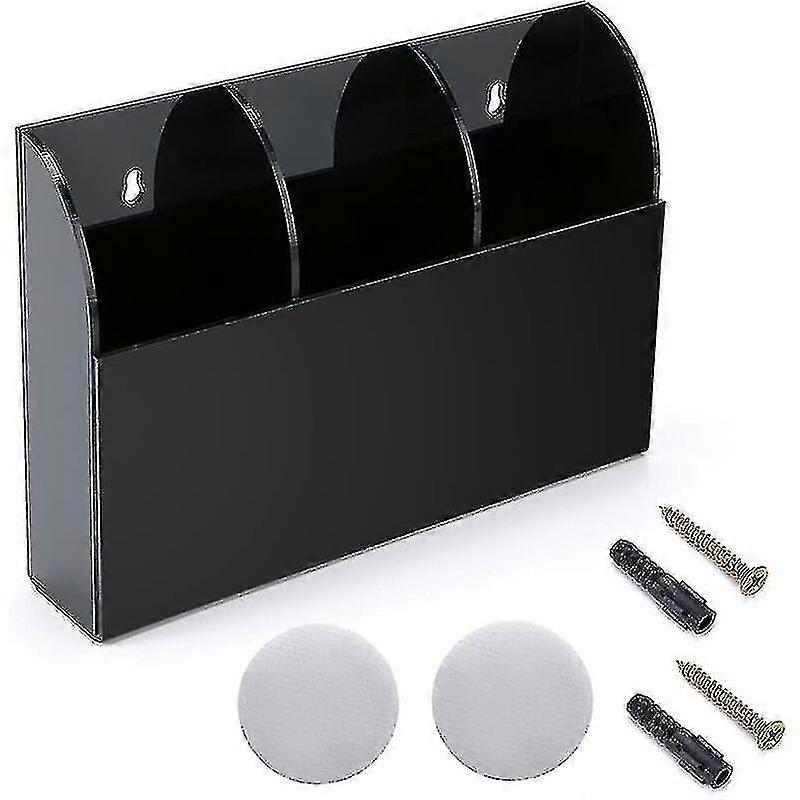 Remote Control Holder Wall Mounted Acrylic Desk Organizer 3 Compartments(black)
