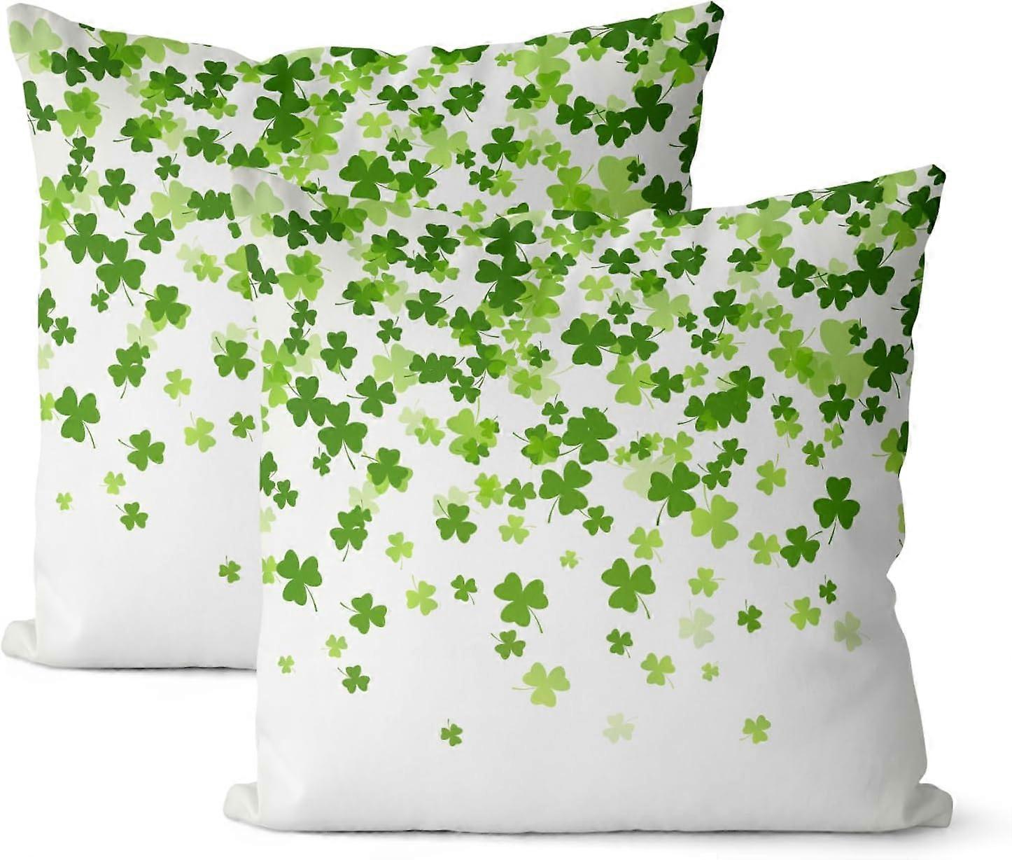St Patricks Day Pillow Covers 20x20 Inch Set of 2 Lucky Green Shamrock Decor Throw Pillows Seasonal Spring Decoration Pillowcase Clover Farmhouse Outd