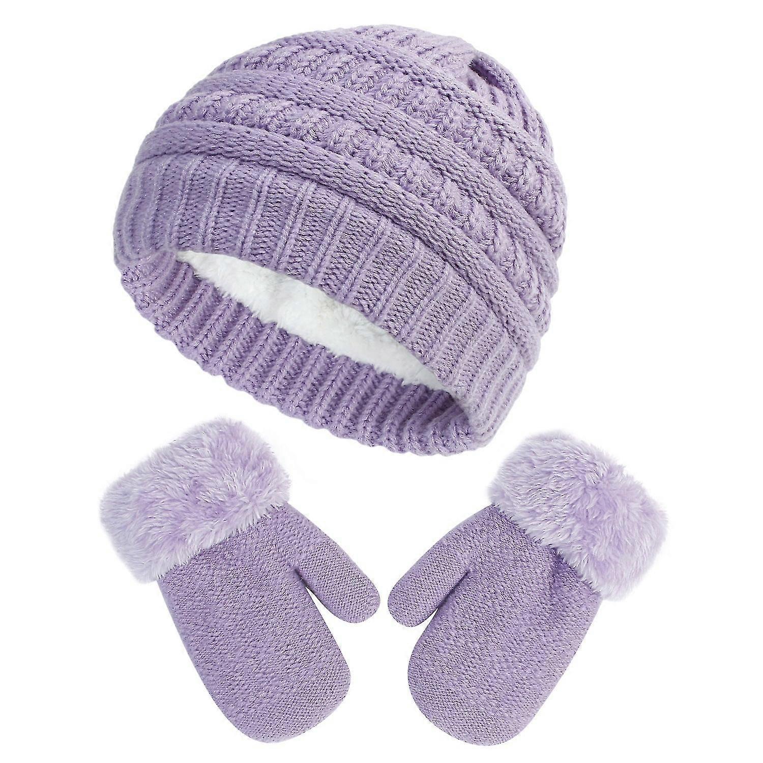 סט כפפות כובע חדש לילדים בנים ובנות סט תיק כפפות סריגה מרופד פליז סט 2 חלקים