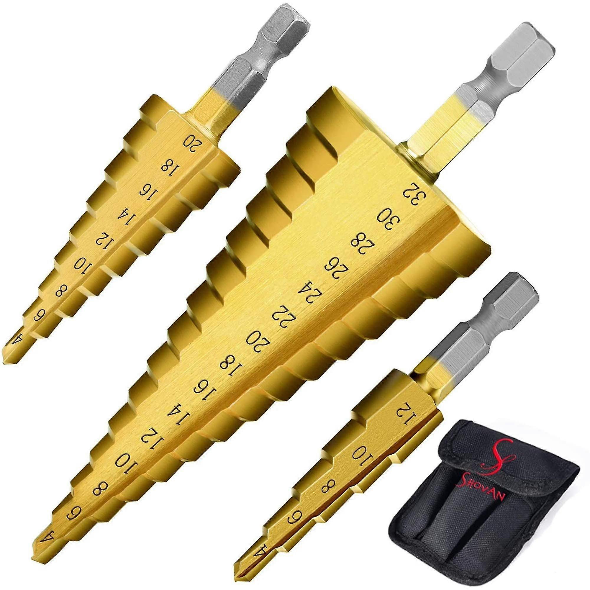 3pcs Hss Step Bits Set High Speed Steel Step Drill Bits Set(4-12mm, 4-20mm And 4-32 Mm) Cone Drill Bit Hole Cutter