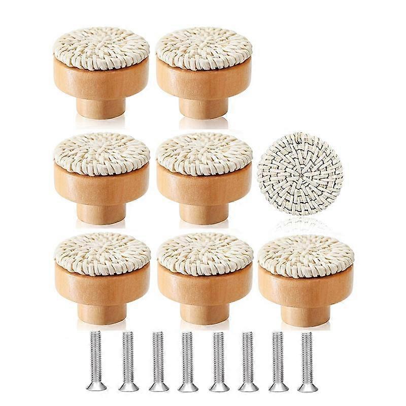 8PCS Boho Rattan Dresser Knobs Wood Drawer Knobs for Cabinet Decor
