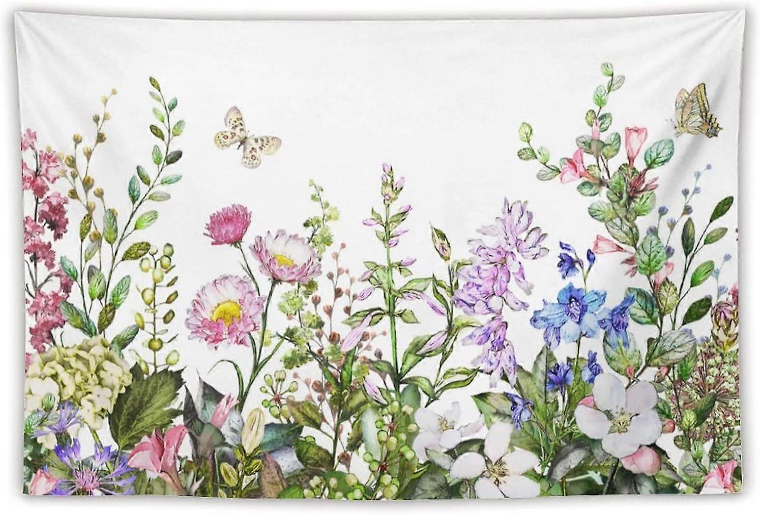 Blommig växt gobeläng,Färgglada vilda blomma växter fjäril natur landskap gobelänger för sovsal vardagsrum sovrum inredning 60 "x90"
