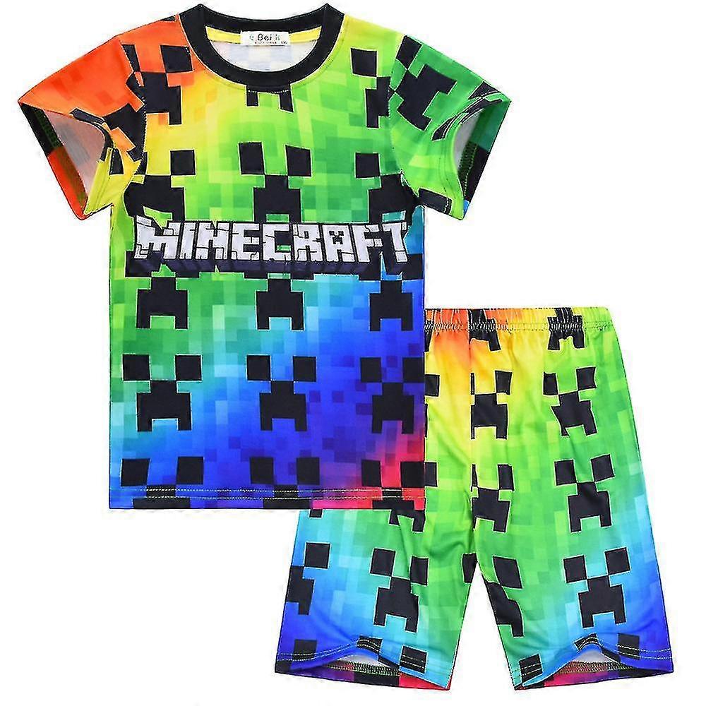 Minecraft Çocuk Erkek T-shirt Üstler + Şort Pijama Takımı Çocuk Takım Elbise Gecelik Kıyafetler Birden Fazla Boyut Mevcut