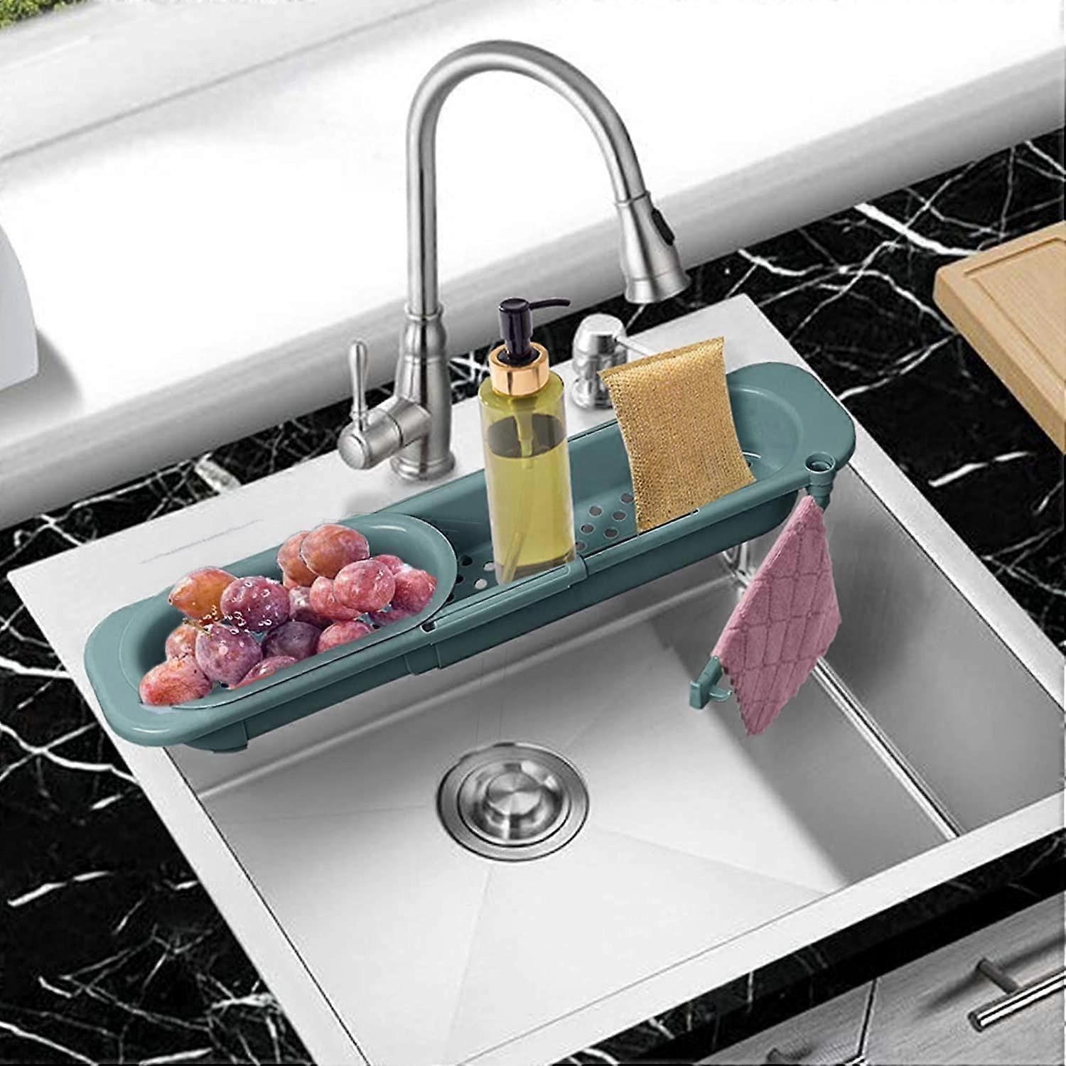 Telescopic Sink Drain Rack, Expandable Basket Storage, Sponge Ball - for Home Kitchen