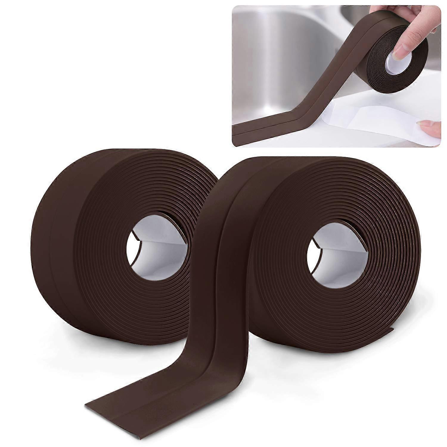 2 Rolls Waterproof Self Adhesive Sealing Tape, (Brown) PVC Self Adhesive Sealing Tape for Wall, Shower, Toilet, Kitchen, Bathroom