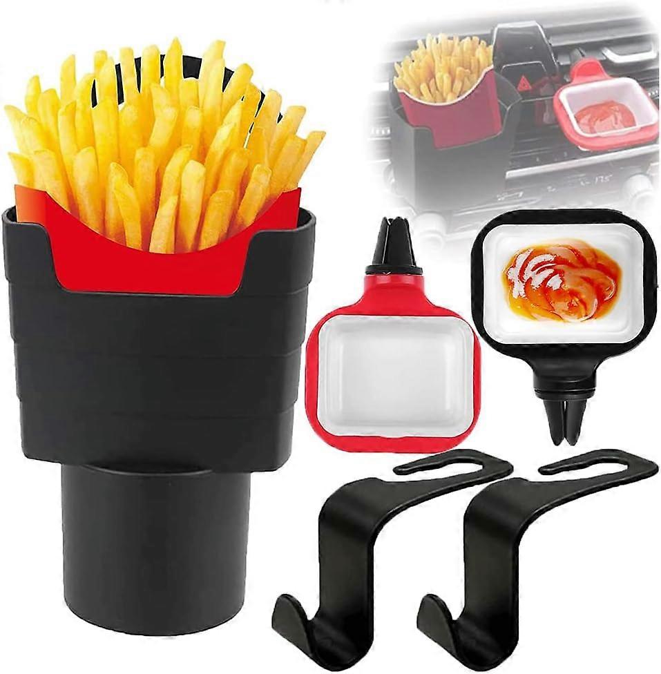 In-Car Sauce & Fries Cup Holder Set, 2 Sauce Holders, 1 Fries Holder, with Headrest Hooks