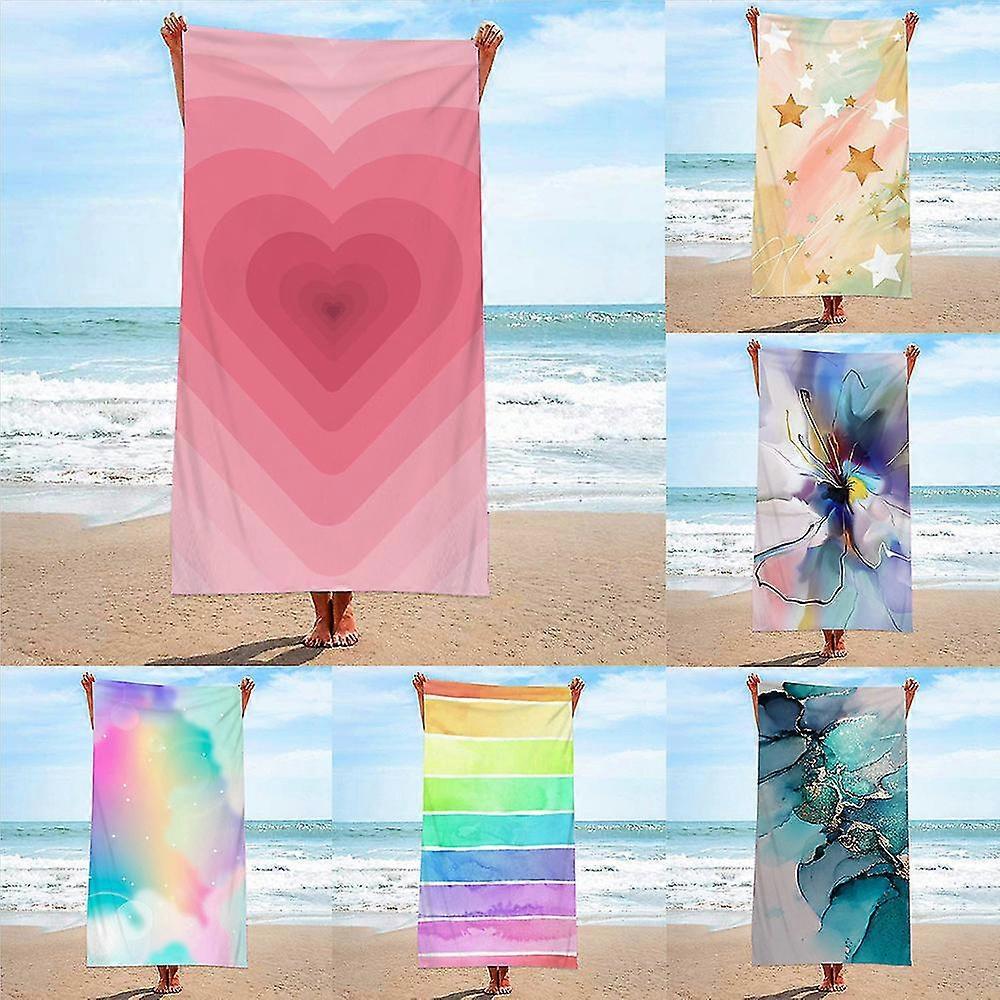 Trendy Rainbow Printed Microfiber Terry Cloth Beach Towel Bath Towel Seaside Sitting Blanket Shawl