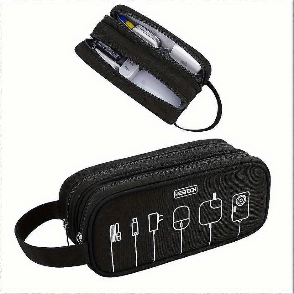 HESTECH Electronics Organizer, Cable Case, Travel Accessories Storage Bag Portable Waterproof Double Layers Pouch For Cord, Charger, Hard Drives, Flas