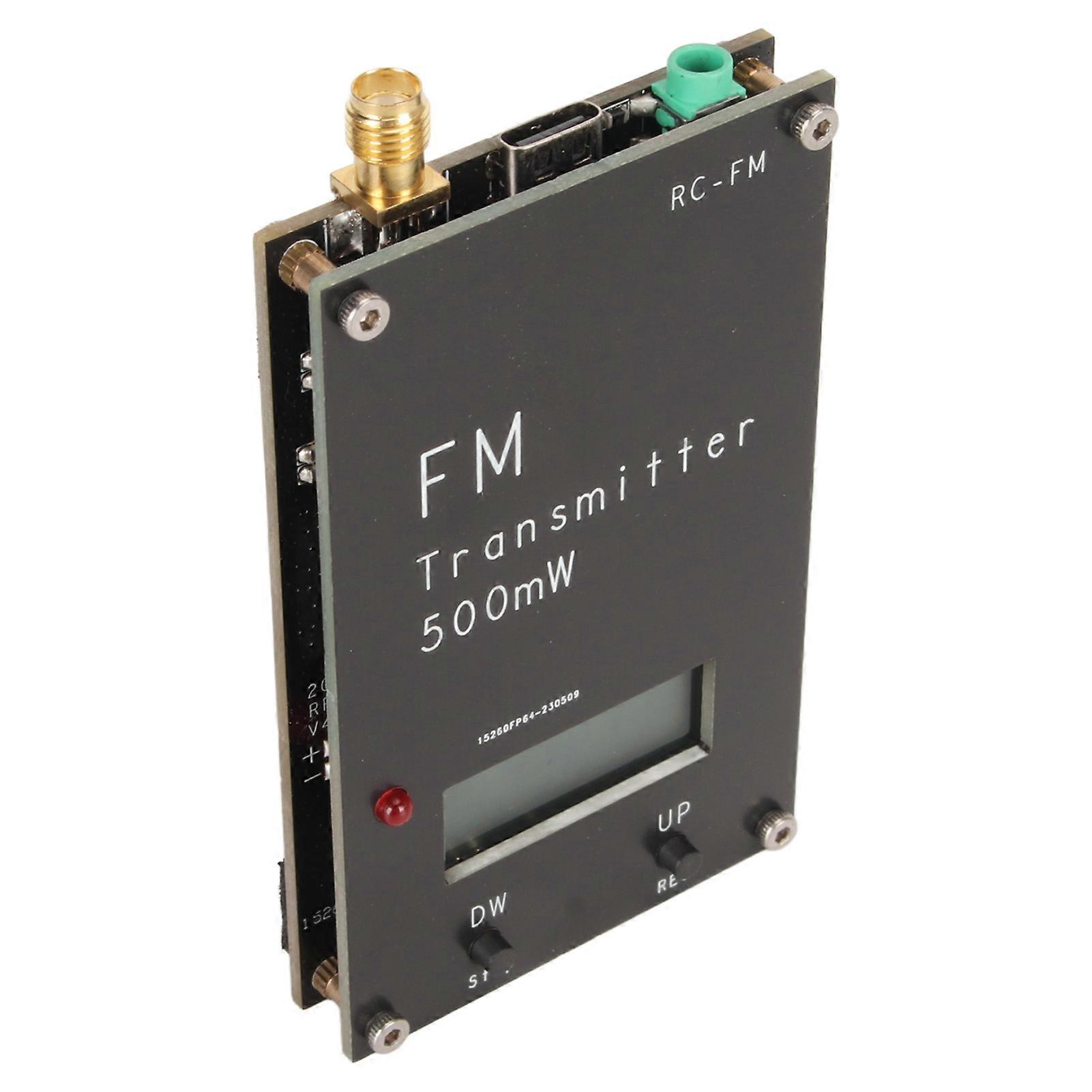 500mW FM Transmitter 2000M Range LCD Screen USB Type C Port 88-108MHz FM Stereo