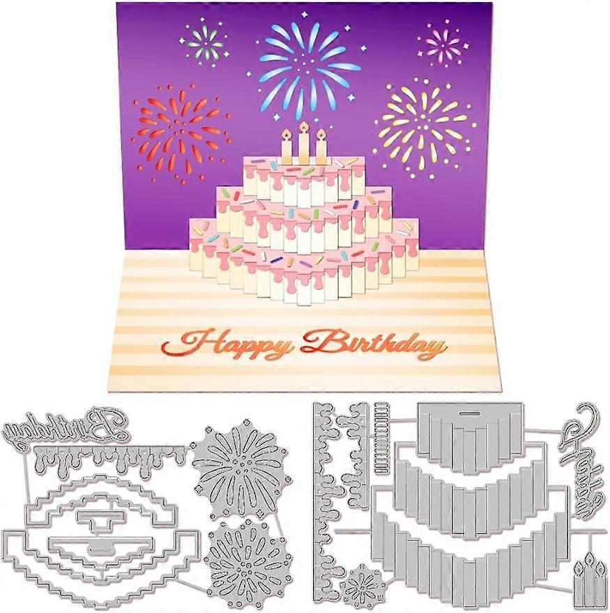 2Sets 15 Pcs 3D Birthday Cake Cutting Dies for Card Making Birthday Popup Card Carbon Steel Embossing Stencils Template for Decorative Embossing Paper