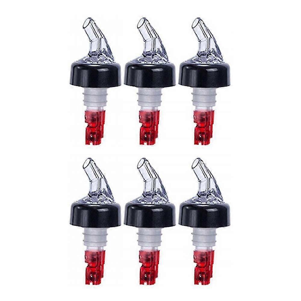 (pack Of 6) Measured Liquor Bottle Pourers, 1 Oz, Clear Spout Bottle Pourer With Red Tail And Black Collar, Measured Pour Spouts