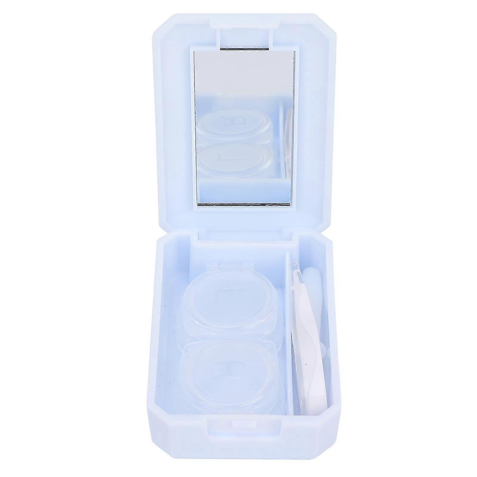 Contact Lens Storage Container with Mirror and Tweezer Tool for Soaking and Removal