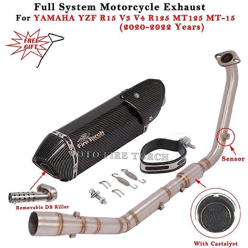 For YAMAHA YZF R15 V3 V4 R125 MT125 MT15 2020 21 2022 Full Motorcycle Exhaust System Front Link Pipe And With DB Killer Muffler