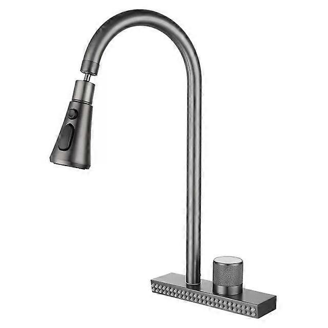 Waterfall Sink Kitchen Faucet Hot Cold Mixer Wash Basin Multiple Water Outlets Rotation Flying Rain Tap Single Hole Black Grey