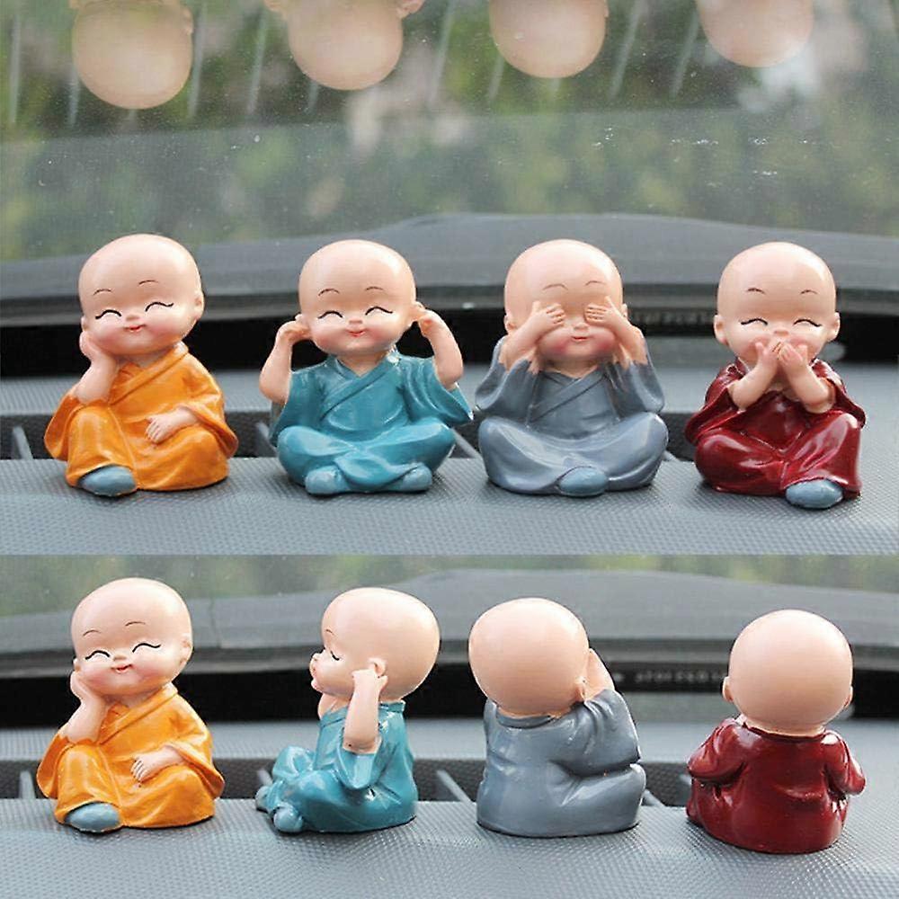 4 Piece Cute Monk Figurines Small Resin Statue, Sage Kung Fu Buddha Creative Craft Ornament  Decoration