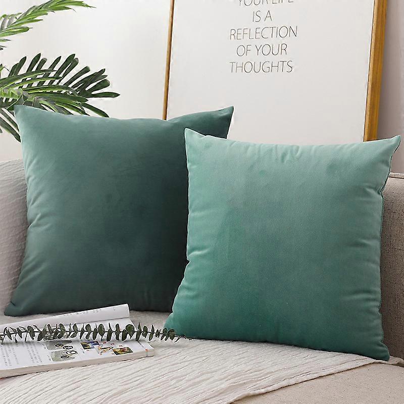 Two-piece velvet decorative square pillowcase, super soft, comfortable and luxurious solid color pillowcase 16x16 inch/40x40 cm-Cypress green