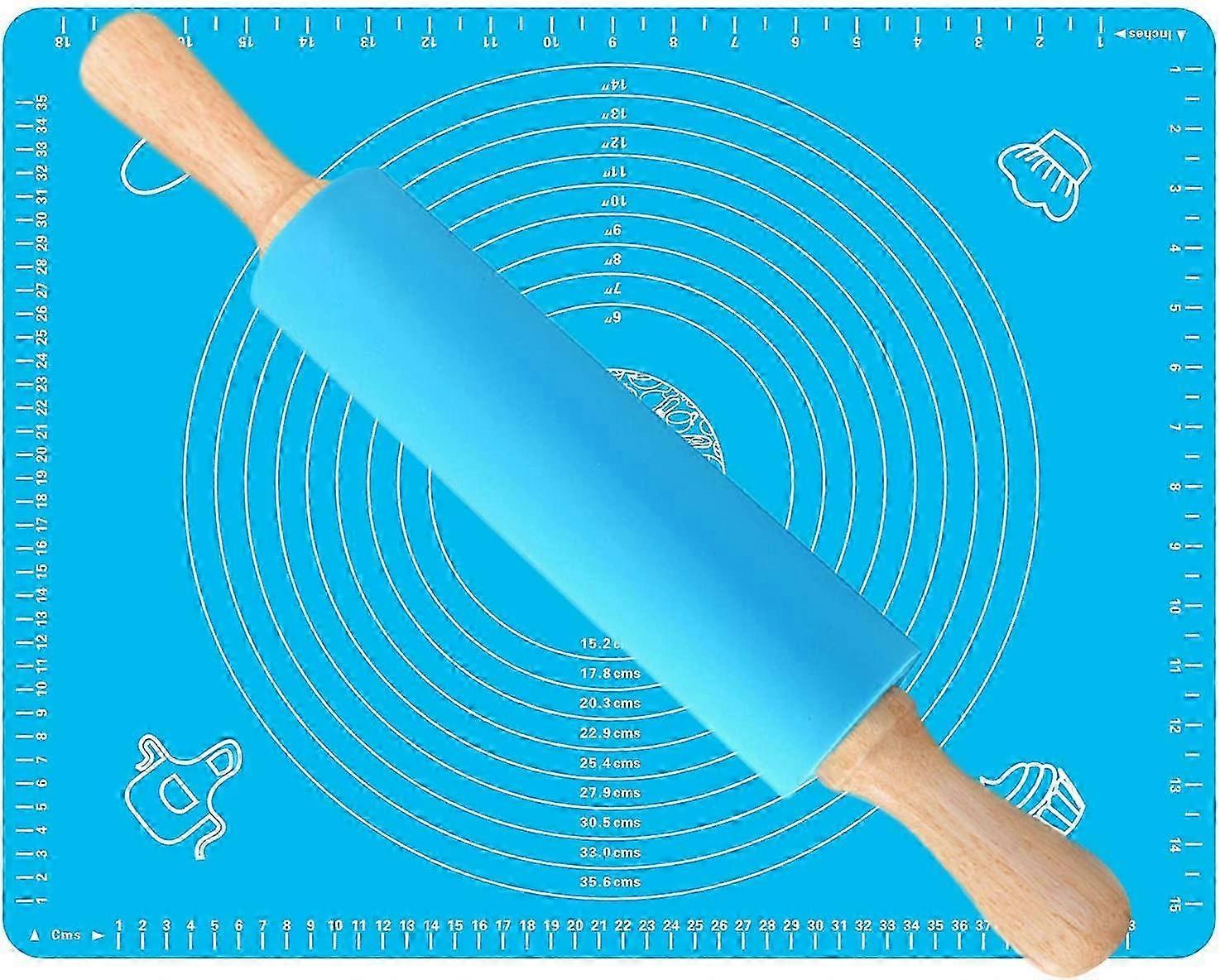 Rolling Pin Pastry Mat Set Large Long Silicone Nonstick Rolling .
