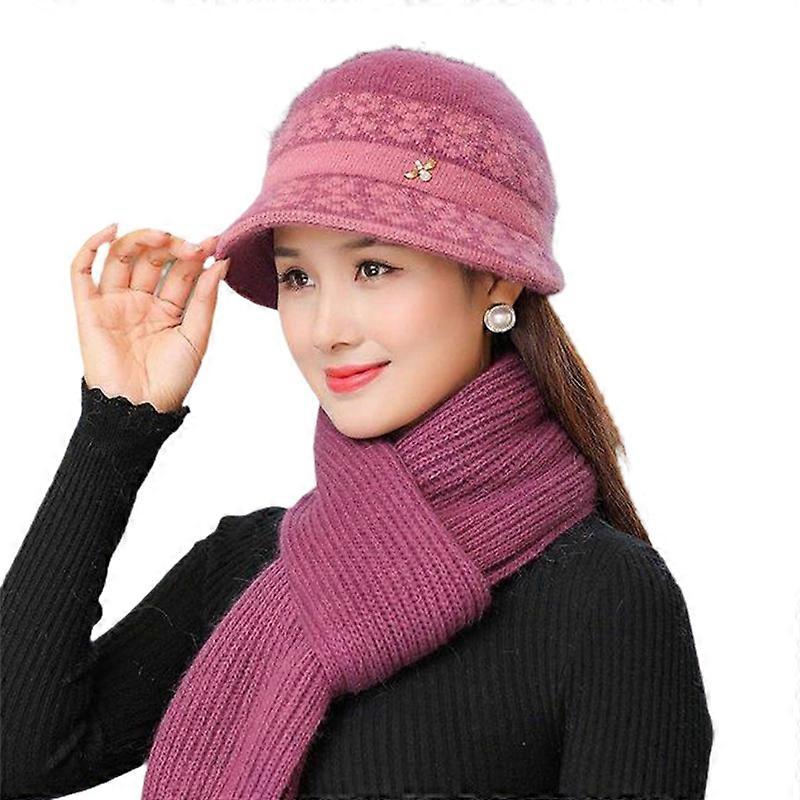 2Pcs/Set Winter Hat Soft Texture Wide Application Cotton Line Female Vintage Cap Scarf Set for Home