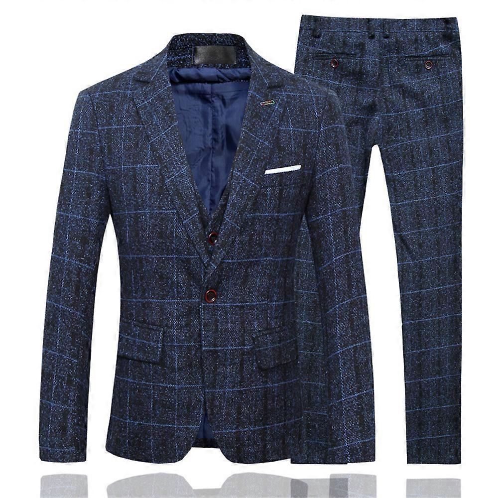 Men's 3-Piece Dress Suit Plaid Button Slim Fit Single-Breasted