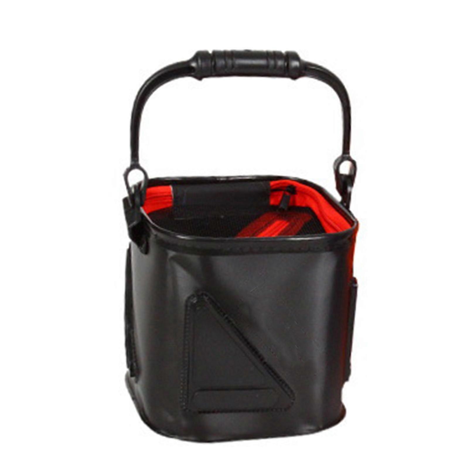 Fishing Bucket Box Large Capacity Collapsible Zipper Closure Mesh Cover Design Ergonomic Handle Fishing Bucket Live-Fish Storage Container Tool Fishin