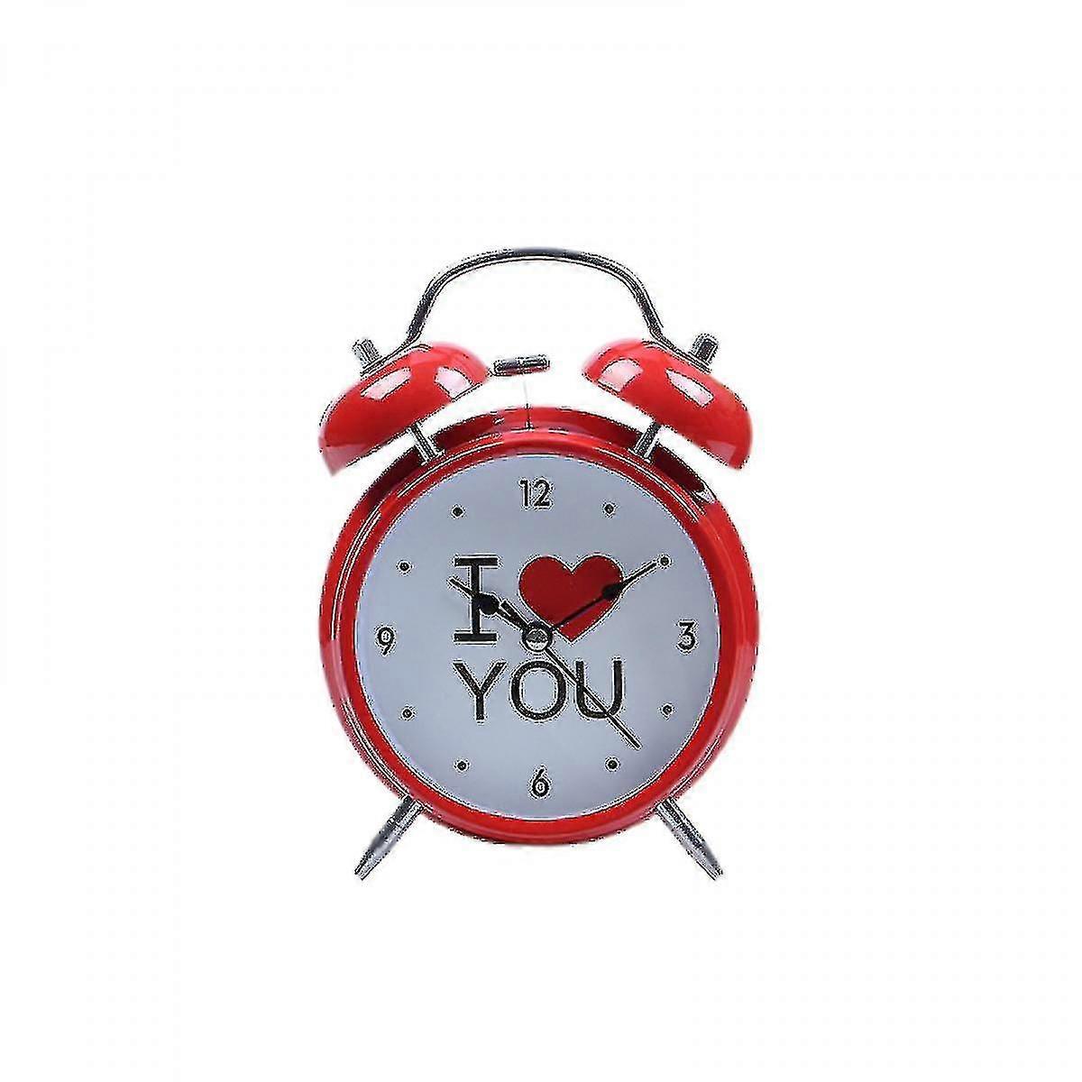 Wekity 4 Inch Metal Alarm Clock Red I Heart-shaped You With Luminous Mute Simple Small Alarm Clock For Children, Students And Adults Home Office Clock