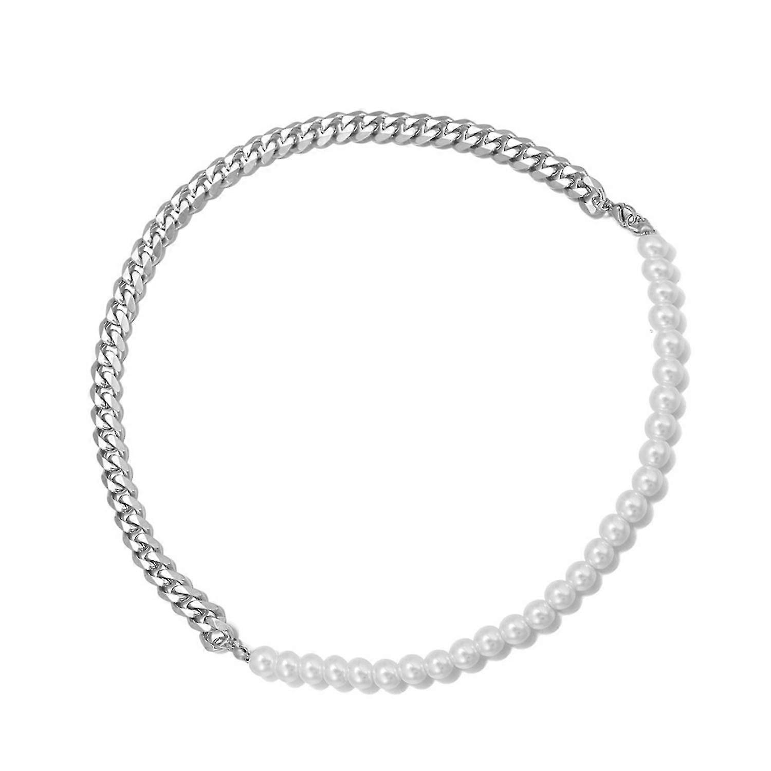 Men Bracelet Simple Appearance Hip-hop Jewelry Imitation Pearl Cuban Chain Splicing Bangle