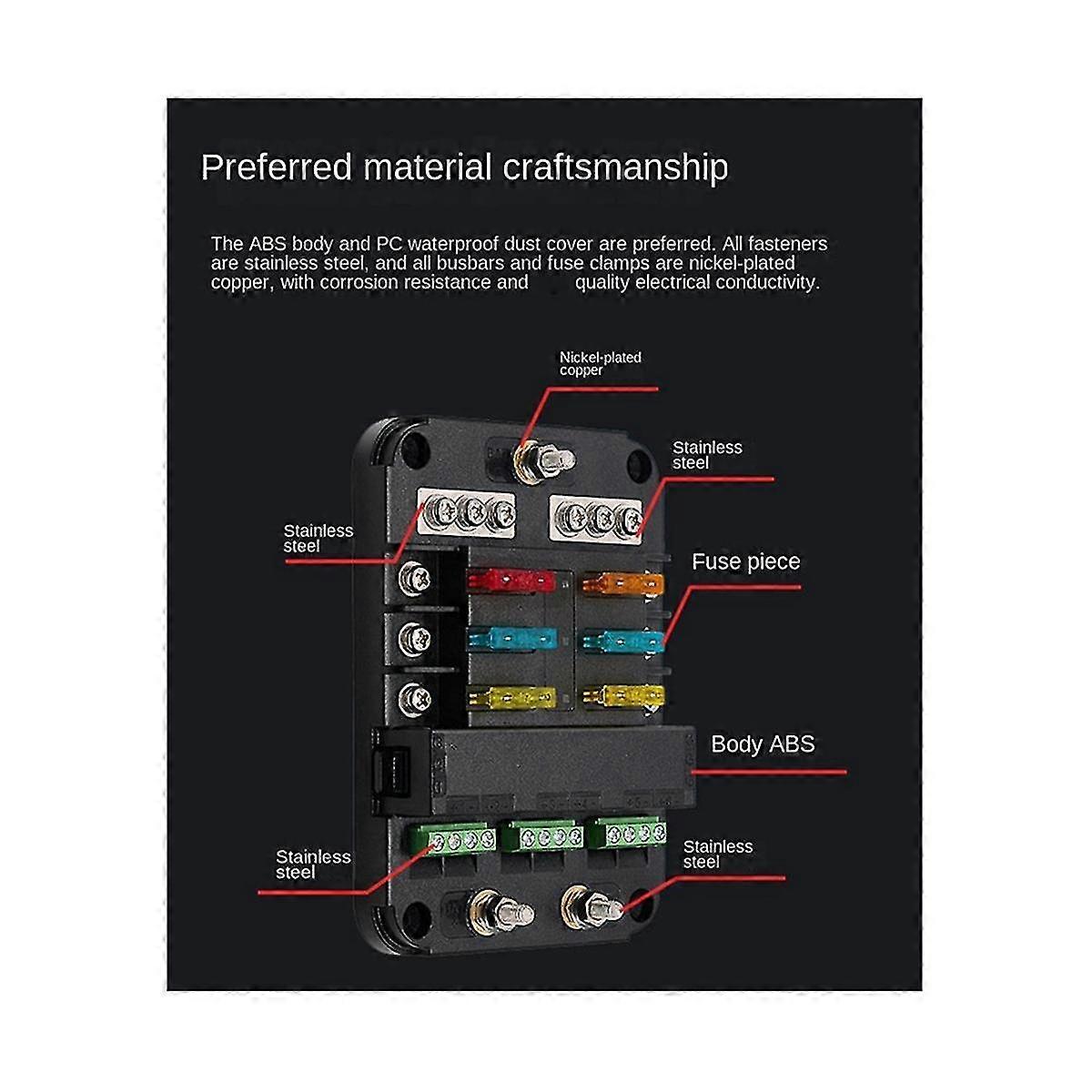 Car Ship Fuse Box 6-way Individually Controlled Open Circuit Indication Fuse Box Is Suitable For Ca