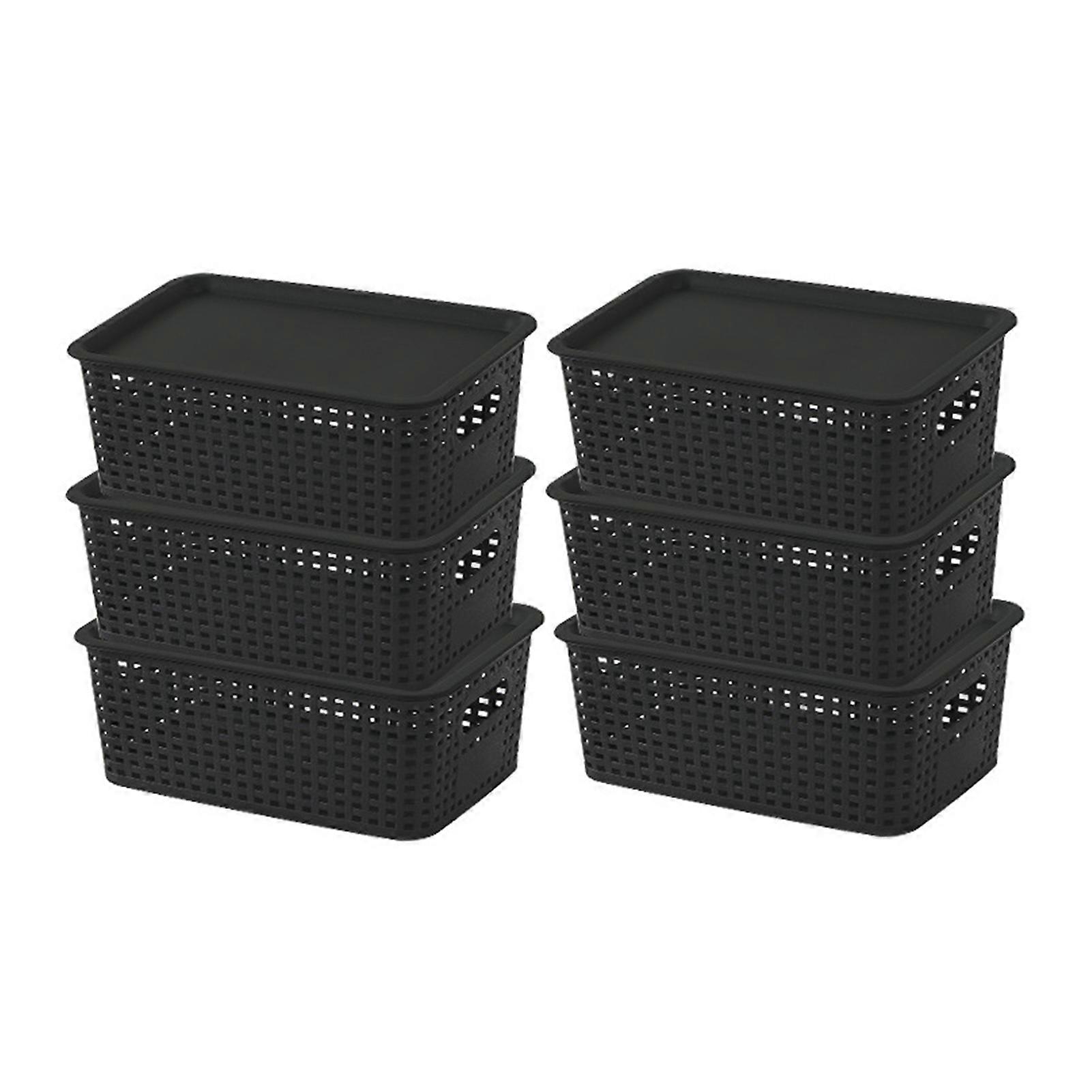 6Pcs Plastic Storage Baskets with Lid Handle Design Large Capacity Stackable Storage Container Organizer Bins