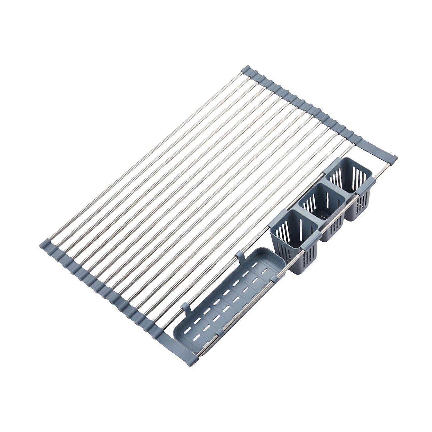 Expandable Roll-Up Dish Drying Rack Strong Load-bearing Rustproof Length Adjustable Sink Dish