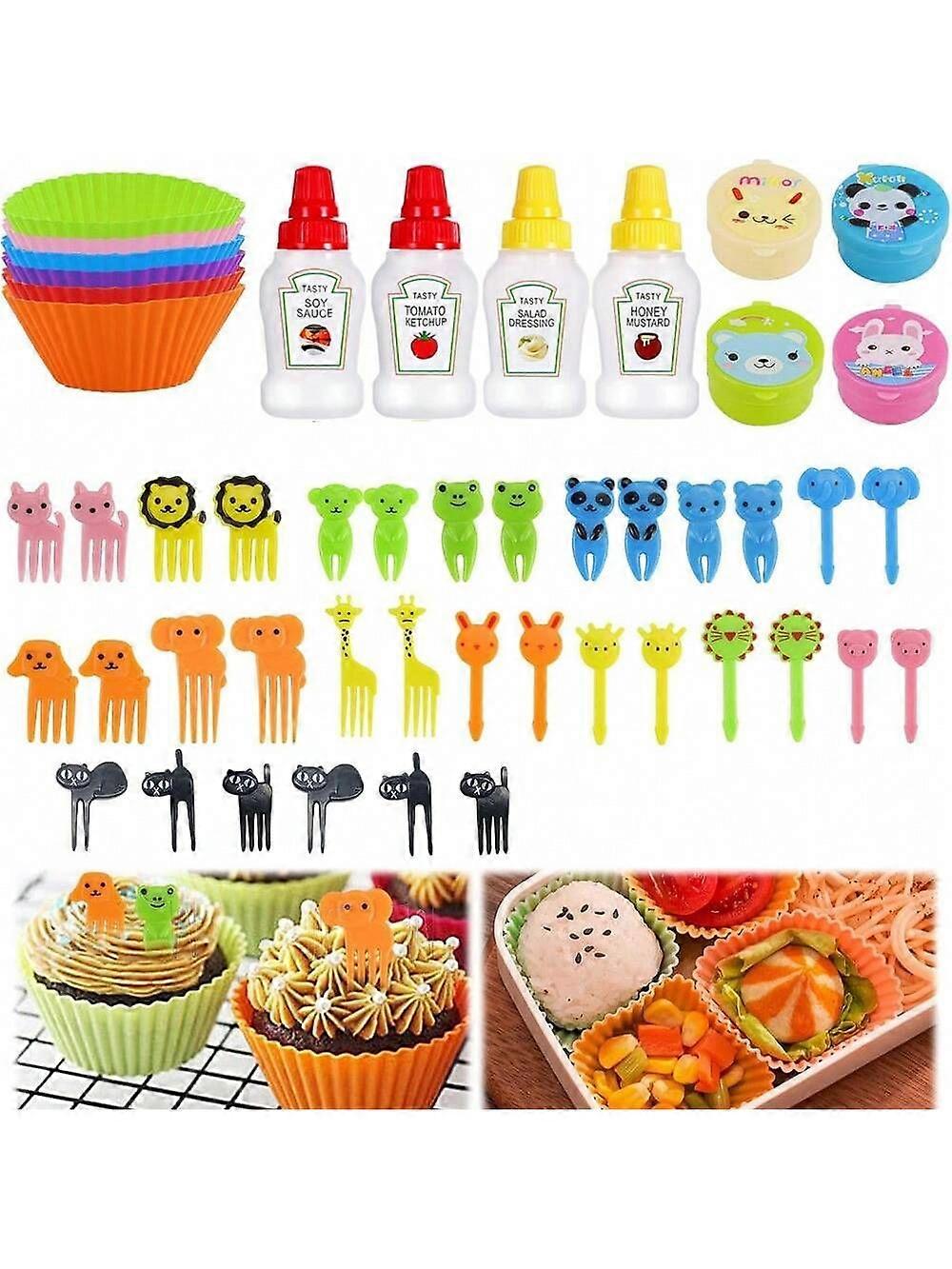 50ピースセットシリコンベーキングケーキモールド漫画動物フルーツフォークミニシーズニングボトルサラダドレッシング調味料ボトル
