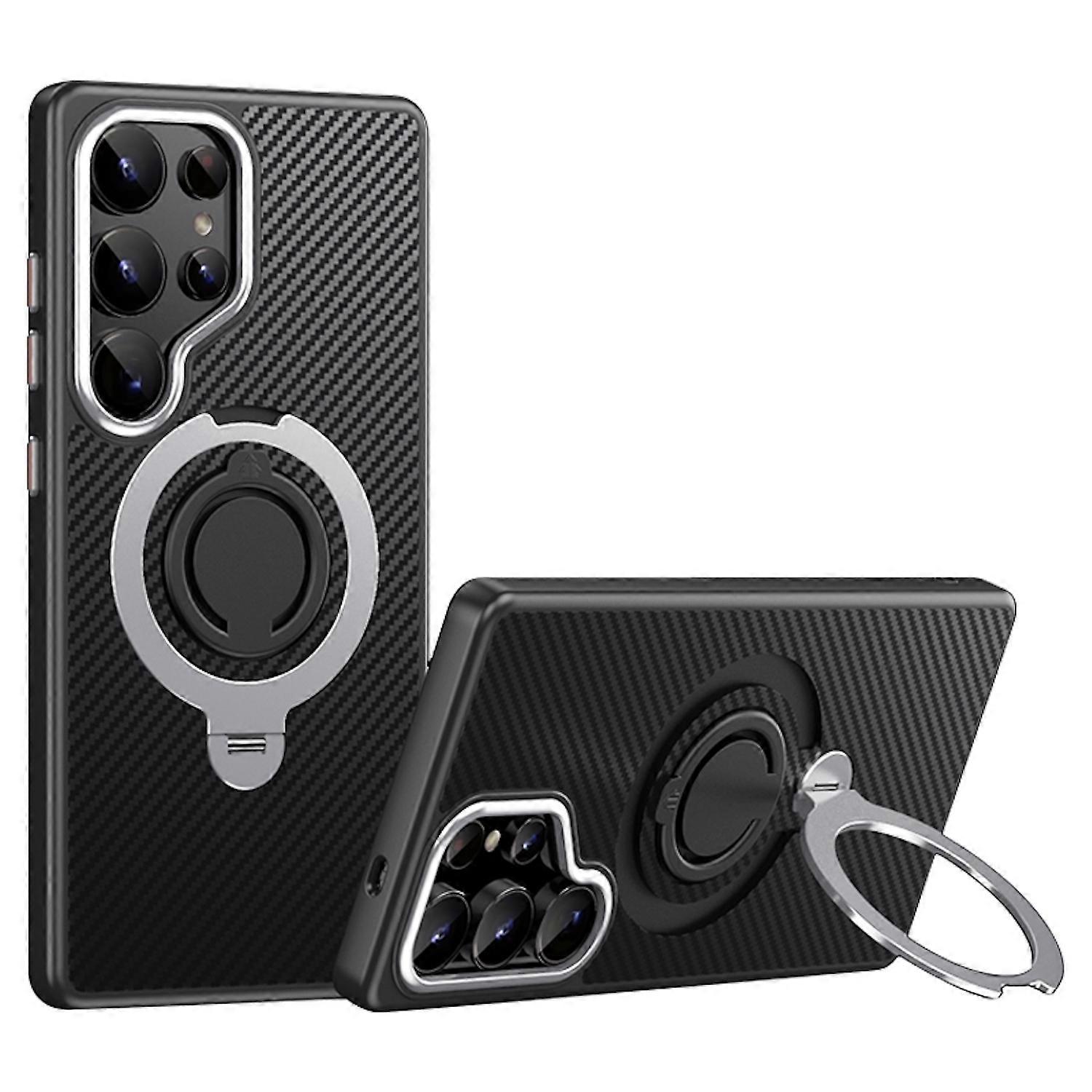 For Samsung Galaxy S25 Ultra MagSafe Carbon Design TPU 360 Ring Case