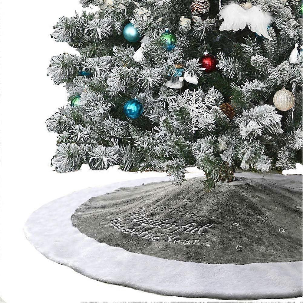 36" Luxury Faux Fur Christmas Tree Skirt with Snowflake Double Layers Soft Tree Skirt Xmas Holiday Party Decoration
