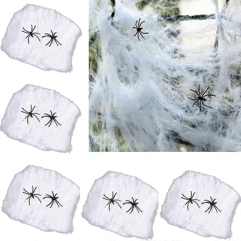 5 Set Halloween Cobweb Decoration Spider Web With 2 Spiders (white),7325