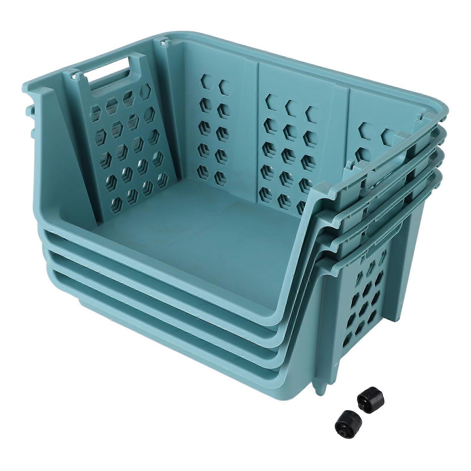 Stackable Storage Basket 4 Tier Space Saving Stacking Bins for Kitchen Bathroom Living Room Bedroom Green