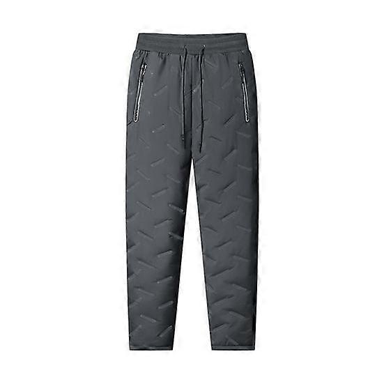 Winter Fall Men Sport Pants Loose Elastic Waist Thick Plush Waterproof Padded Pockets Loose Straight Solid Color Exercise Trousers Daily Wear