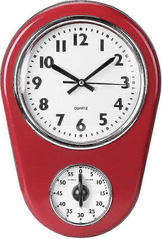 Retro Kitchen Timer Wall Clock, Red Vintage Silent Home Timer p20241126875