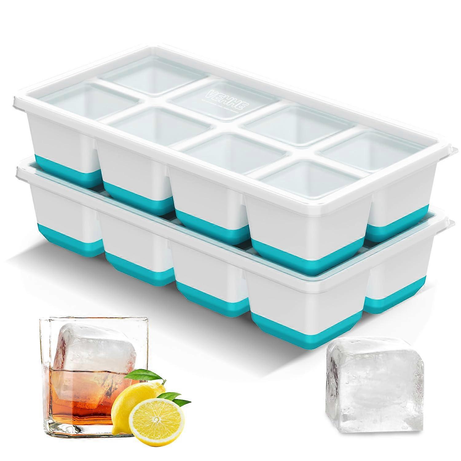 2 Pack Large Reusable Ice Cube Trays with Lid, Easy Release Molds for Whiskey, Cocktails, and Drinks