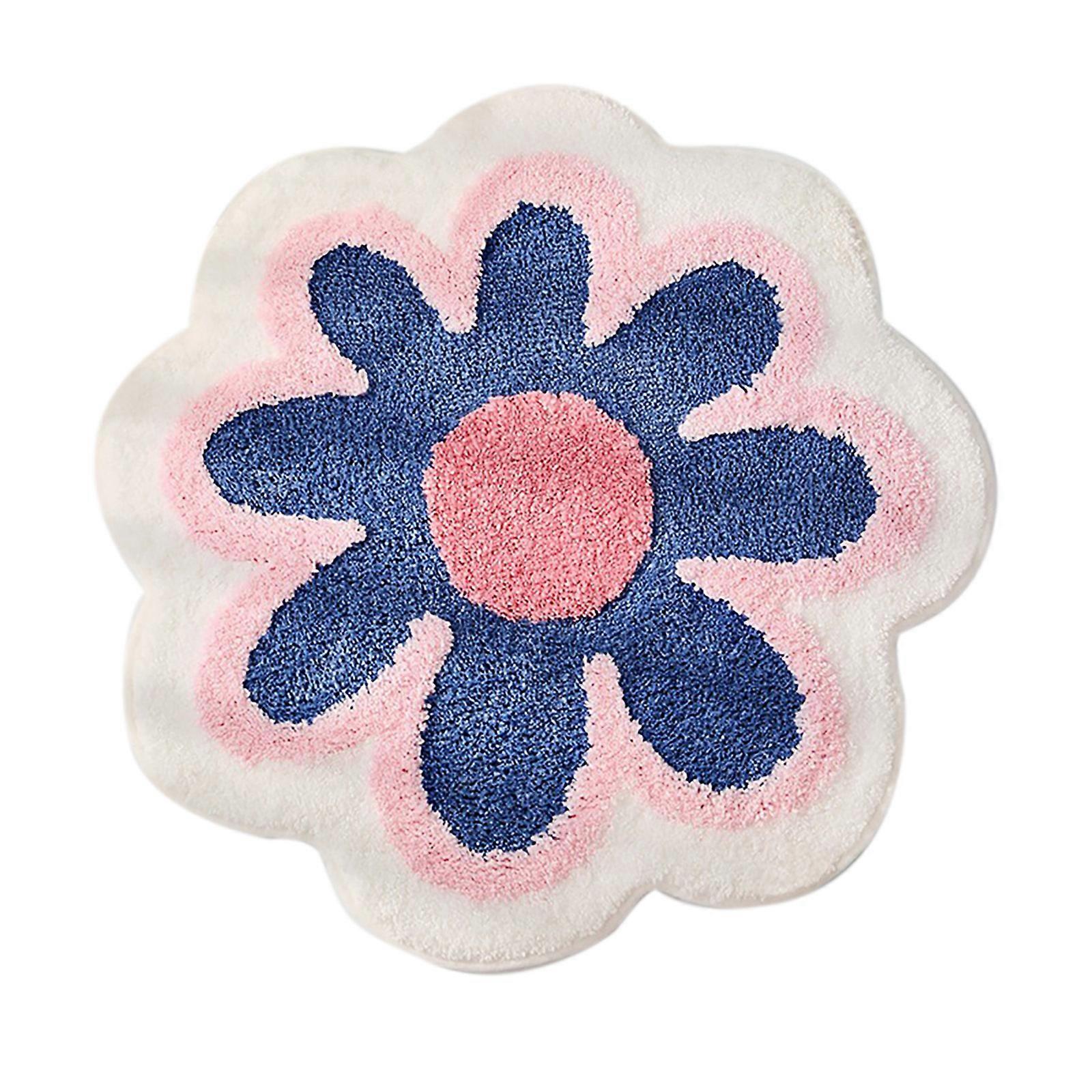 Skridsikkert vandabsorberende tæppe til badeværelser, blomsterdesign (blå)